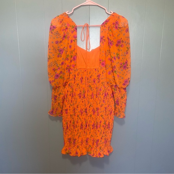 For Love and Lemons Peony Orange Ribbed Mini Dress Small Long Sleeve - Picture 7 of 10